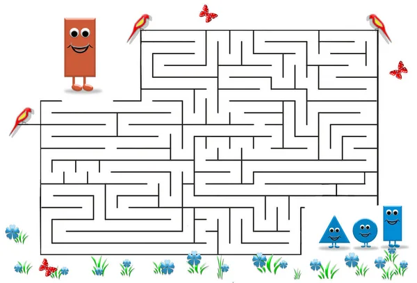Zabawna Gra Labirynt Dla Dzieci Wieku Przedszkolnym Ilustracja Logicznej Edukacji — Zdjęcie stockowe