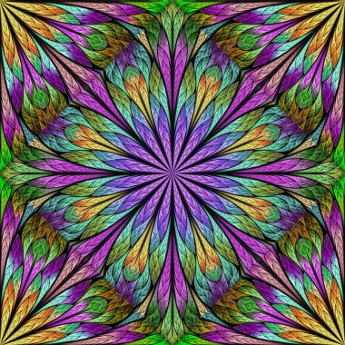 Renkli çiçek desenleri, vitray şeklinde. Davetiyeler, defter kapakları, telefon kılıfları, kartpostallar, duvar kağıtları gibi şeyler için kullanabilirsiniz. Yaratıcı tasarım için sanat.