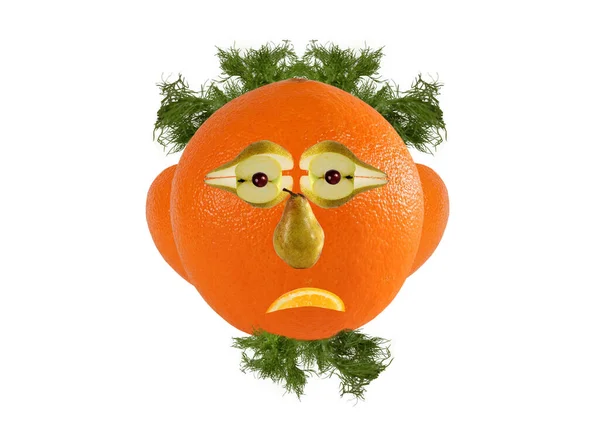 Kreatives Ernährungskonzept Lustiges Porträt Aus Orange Gemüse Und Obst — Stockfoto