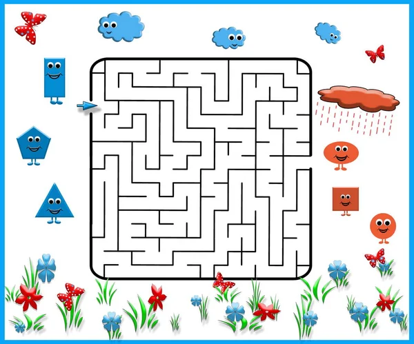 Zabawna Gra Labirynt Dla Dzieci Wieku Przedszkolnym Ilustracja Logicznej Edukacji — Zdjęcie stockowe