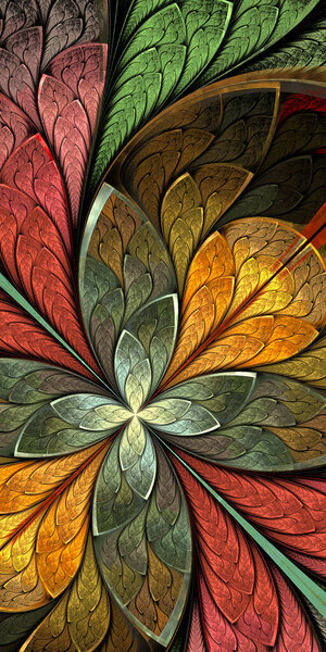 Multicolored Beautiful fractal flower in stained-glass window style. You can use it for invitations, notebook covers, phone case, postcards, cards, wallpapers. Artwork for creative design and art.