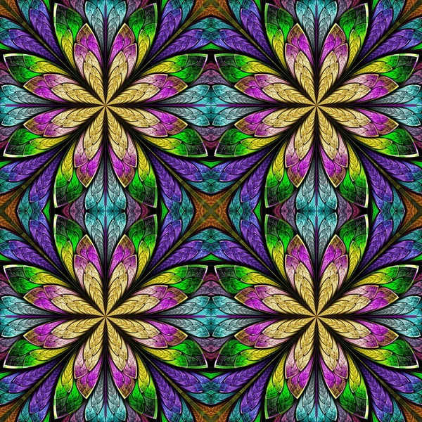Multicolored Floral Pattern Stained Glass Window Style You Can Use — Stock Photo, Image