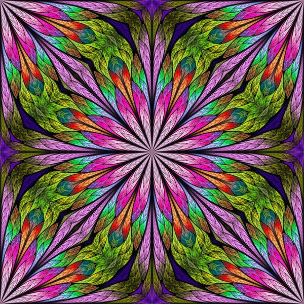 Multicolored Fractal Flower Stained Glass Window Style You Can Use — Stock Photo, Image