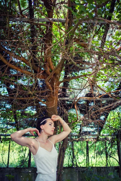 Kız kısa beyaz tahta terk edilmiş bir serada olduğu.