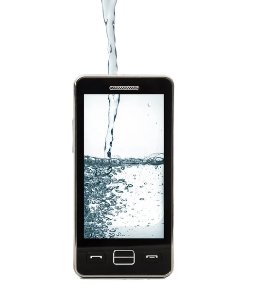 Teléfono cayendo en el agua — Foto de Stock