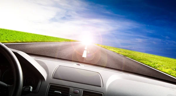 Road from inside the car — Stock Photo, Image