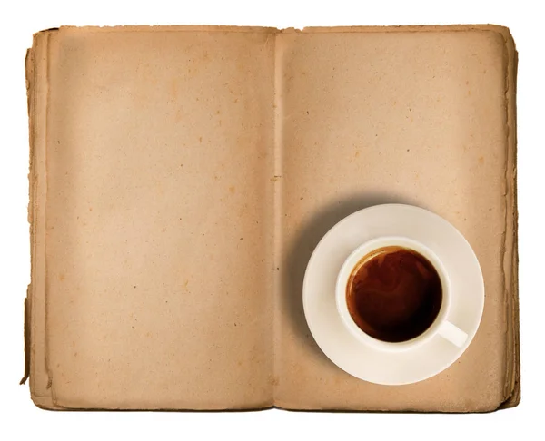 Винтажная книга с чашкой кофе — стоковое фото