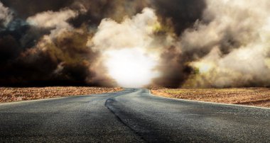 fantastic desert road with clouds clipart