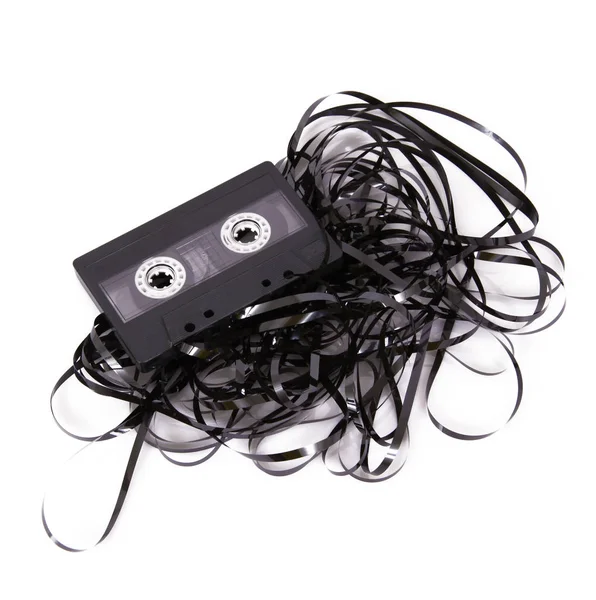 Fita cassete de áudio no fundo branco — Fotografia de Stock
