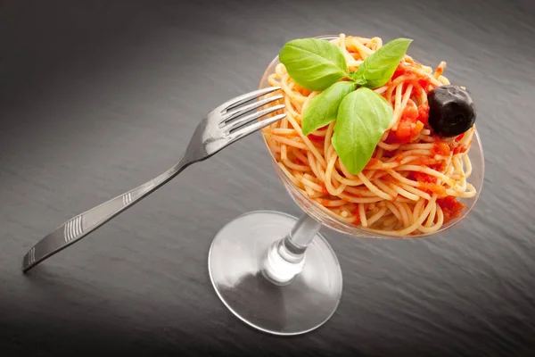 Italian spaghetti in glass — Stock Photo, Image