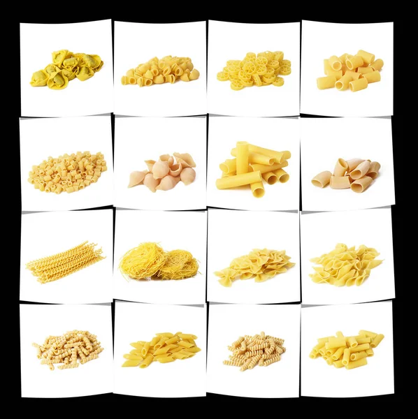 Collage de pasta italiana sobre fondo blanco — Foto de Stock