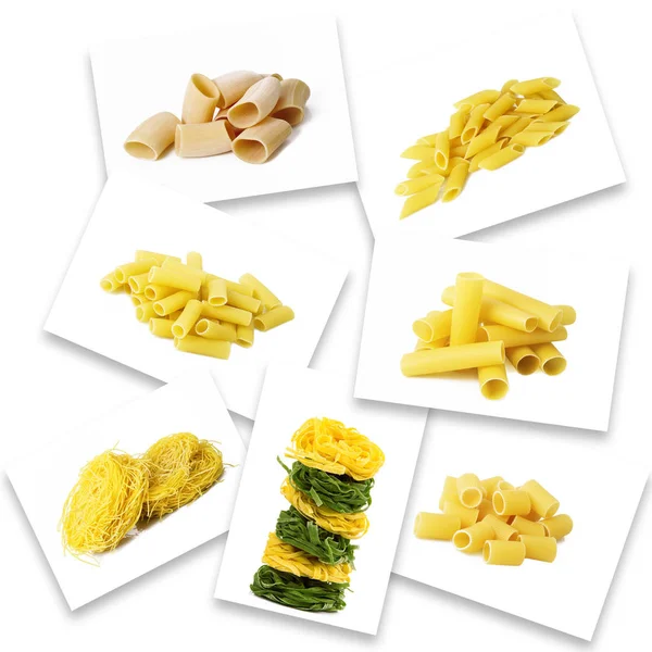 Collage di pasta italiana su sfondo bianco — Foto Stock