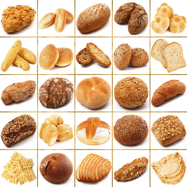 Collage di pane su sfondo bianco — Foto Stock