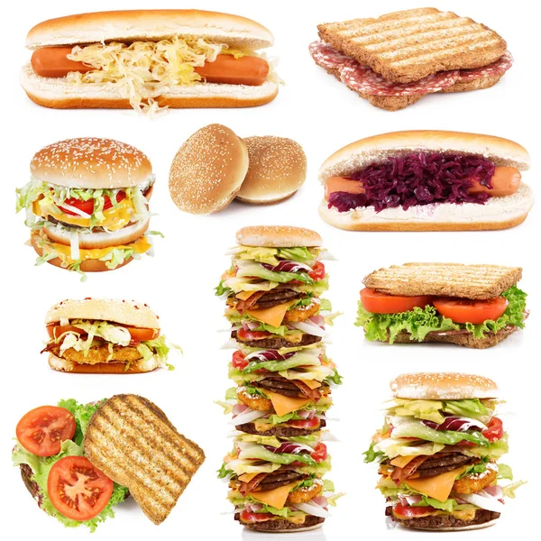 Коллекция сэндвичей на белом фоне — стоковое фото