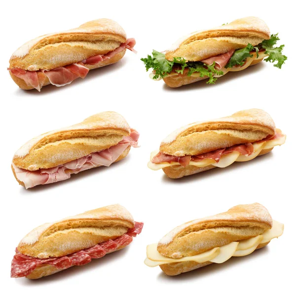 Коллекция сэндвичей на белом фоне — стоковое фото