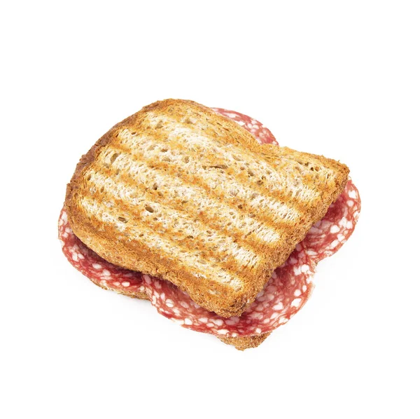 Isolated sandwich with salami — Stock Photo, Image