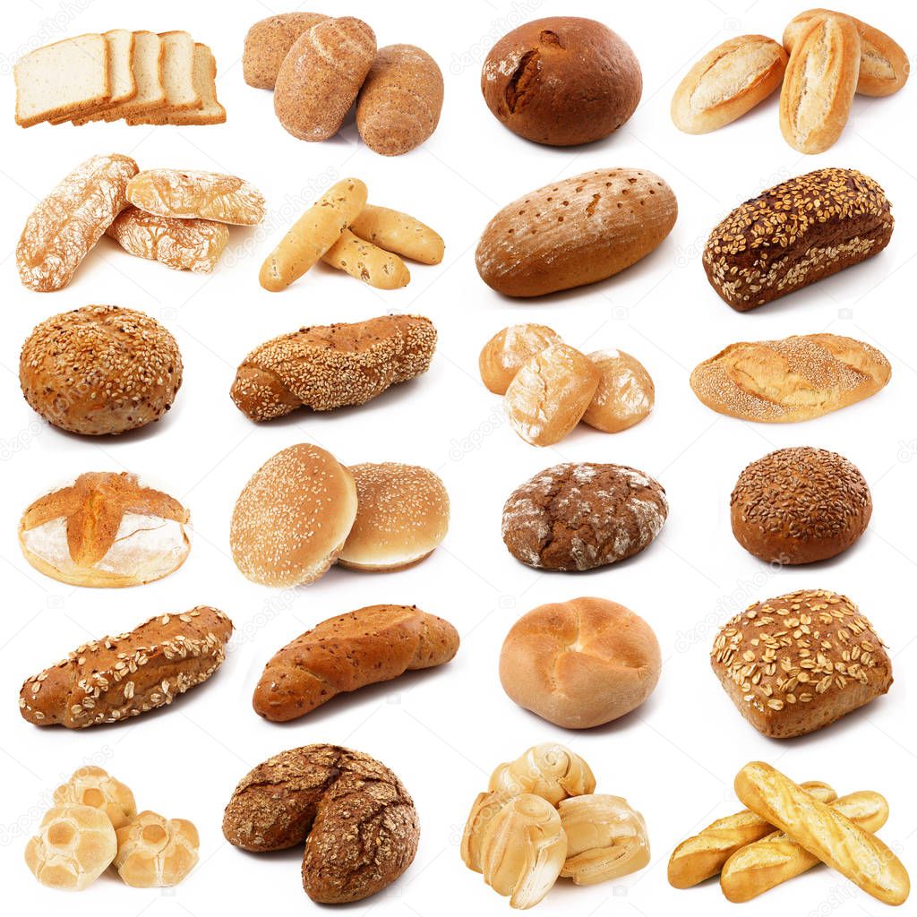 bread collage on white background