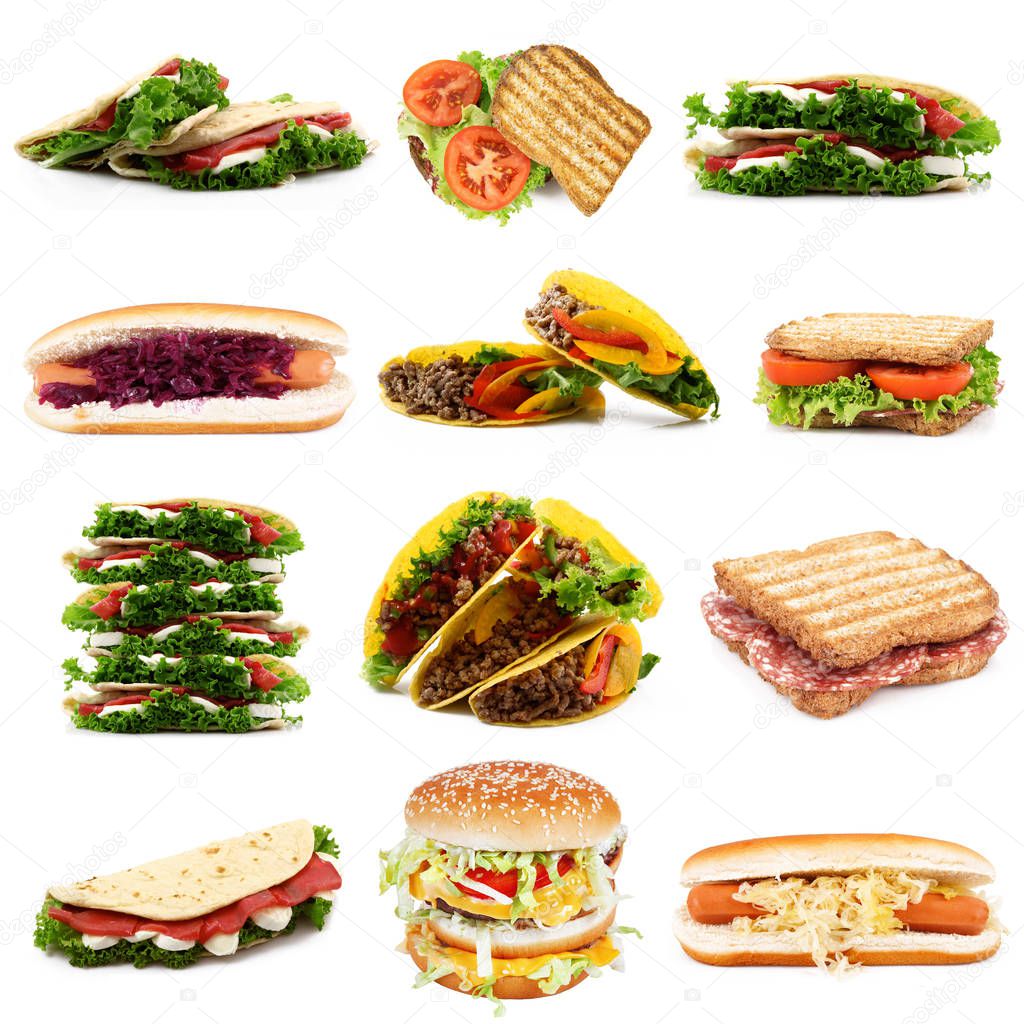 sandwich collection on white background