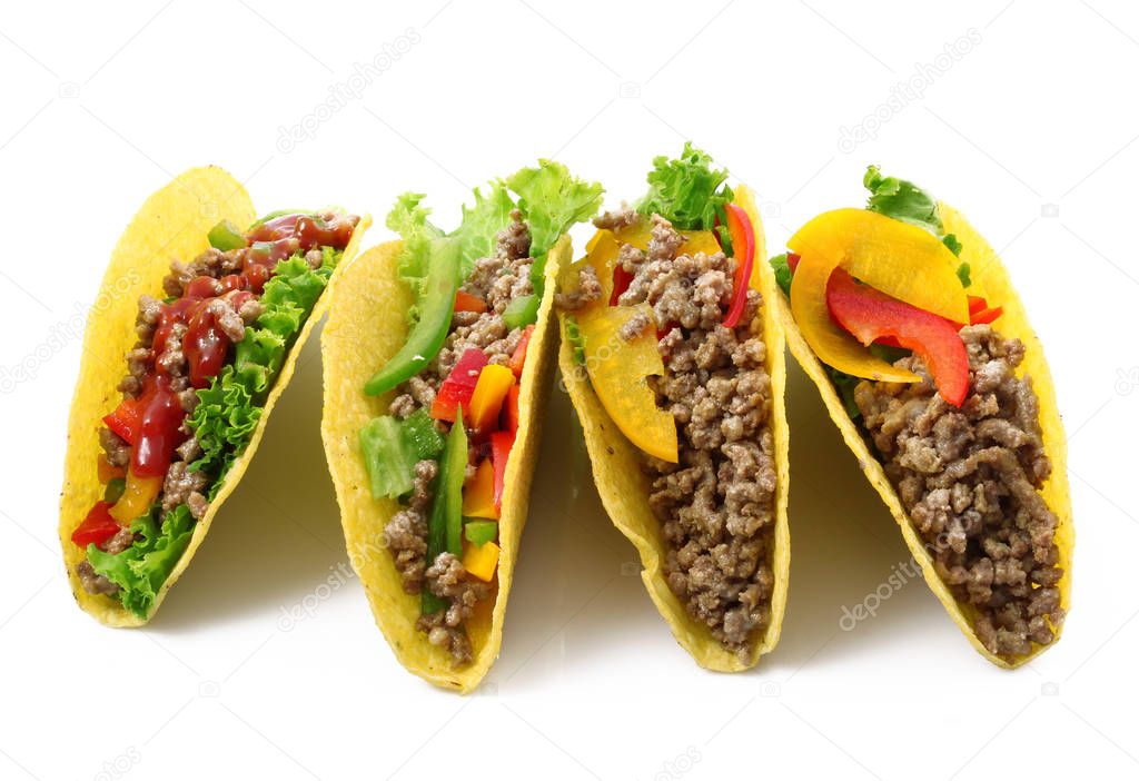 mexican tacos on white background