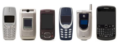 Beyaz arka plan üzerinde eski cep telefonu