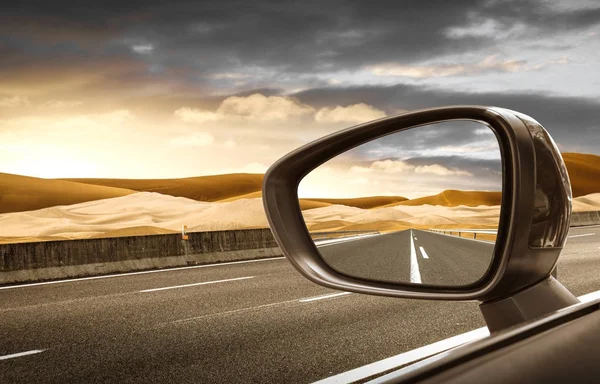 Road in rearview mirror — Stock Photo, Image