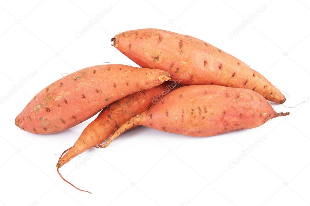 fresh sweet potatoes on white background