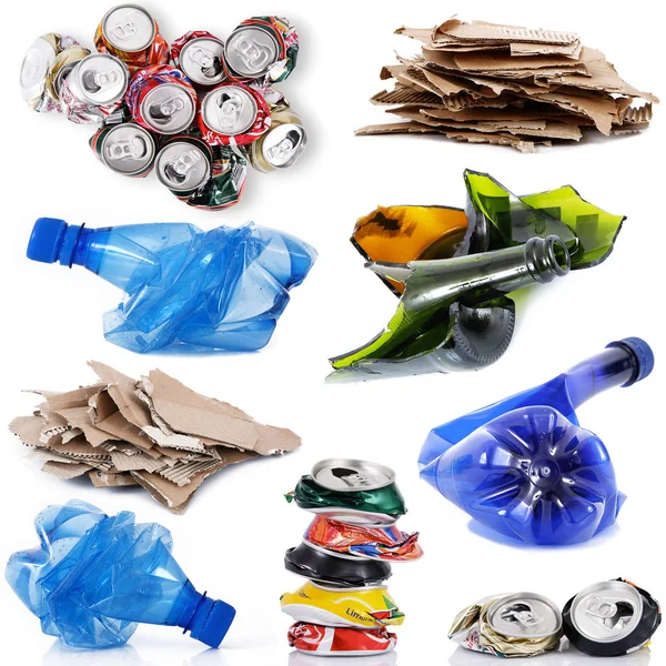 Recyclable waste collage in white background — Stock Photo, Image