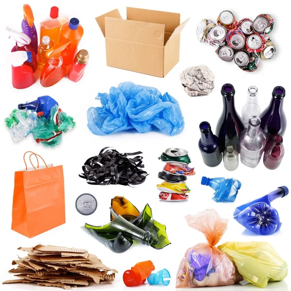 Recyclable waste collage in white background — Stock Photo, Image