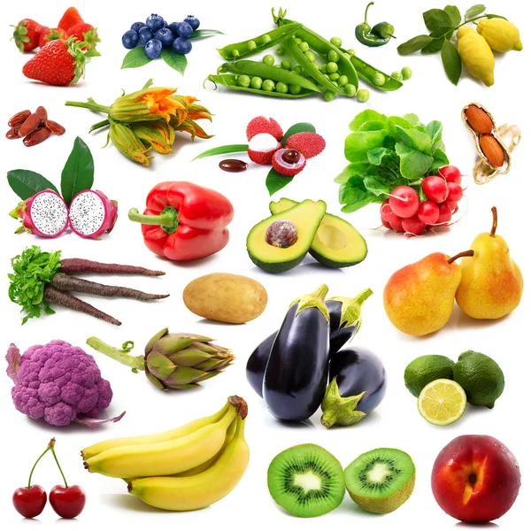 Fruit and vegetables collage on white background — Stock Photo, Image