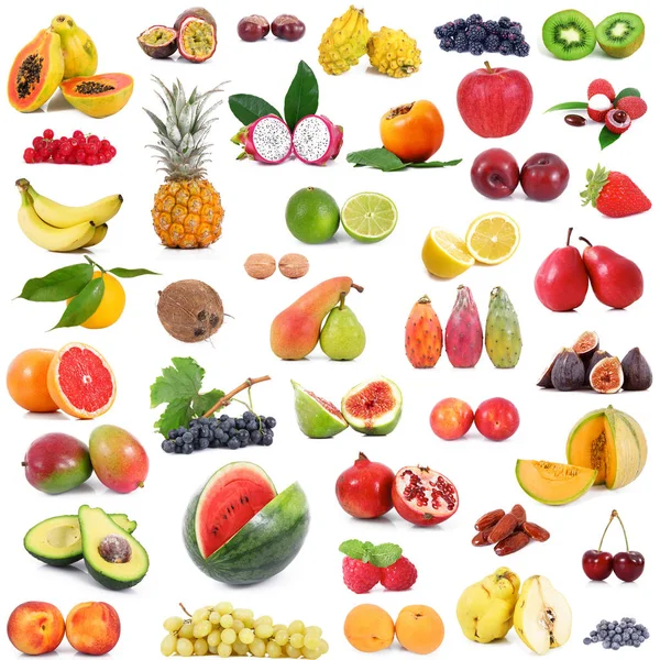 Collage de frutas sobre fondo blanco — Foto de Stock