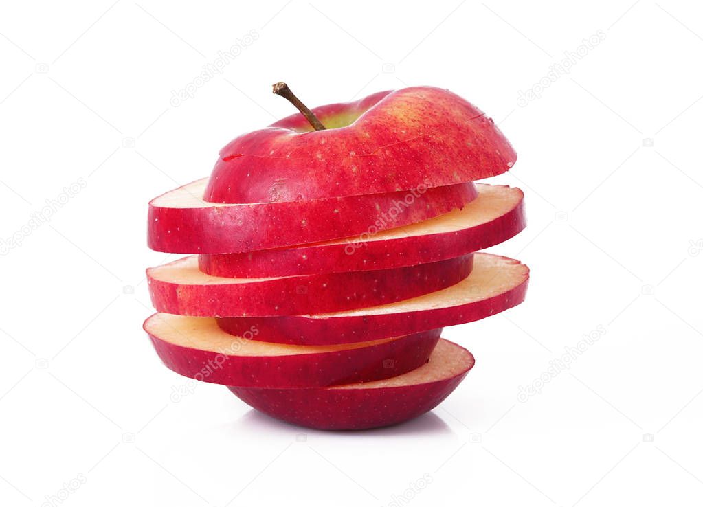 slices apple on white background