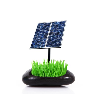 Beyaz arka plan üzerinde taş fotovoltaik panel