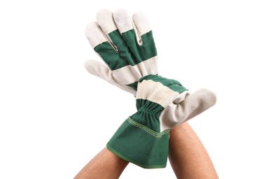 Beyaz arka plan üzerinde eldiven ile el