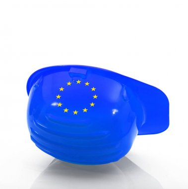 Beyaz arka planda Avrupa güvenlik kask