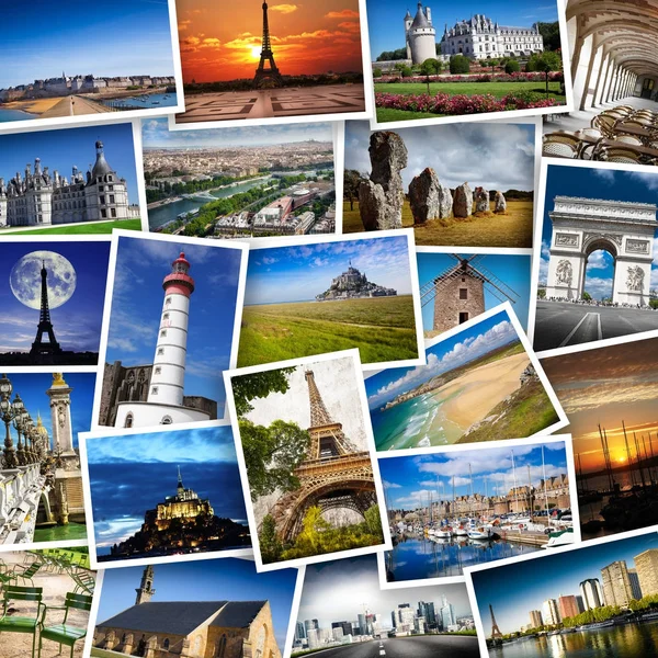 Collage av franske bilder i hvit bakgrunn – stockfoto