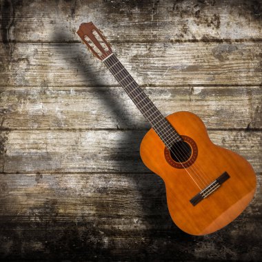 ahşap arka planda izole acustic gitar