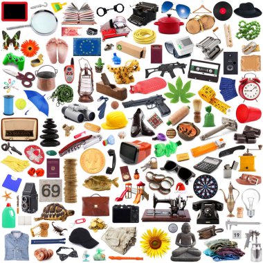 Collection of objects in chaos in white background clipart