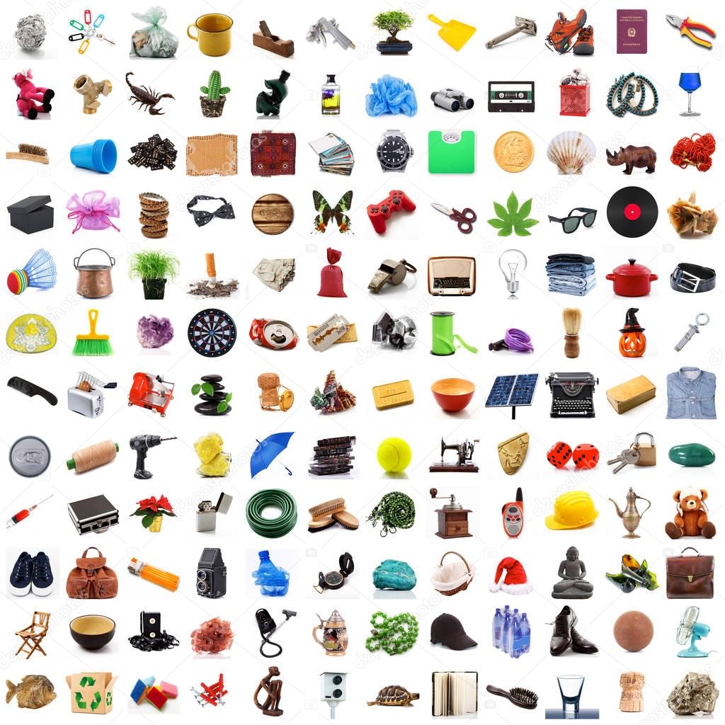 Collection of objects in chaos in white background