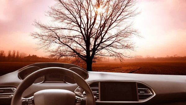 Autumn landscape inside a car — Stock Photo, Image