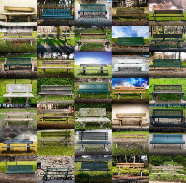 Panchine collage nel parco pubblico — Foto Stock