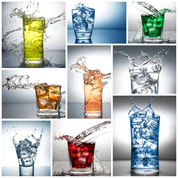 Water splash collage glas — Stockfoto