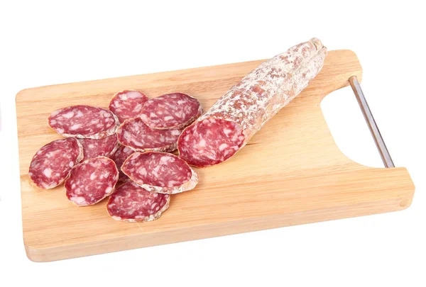 Rodajas de salami italiano en fondo blanco —  Fotos de Stock