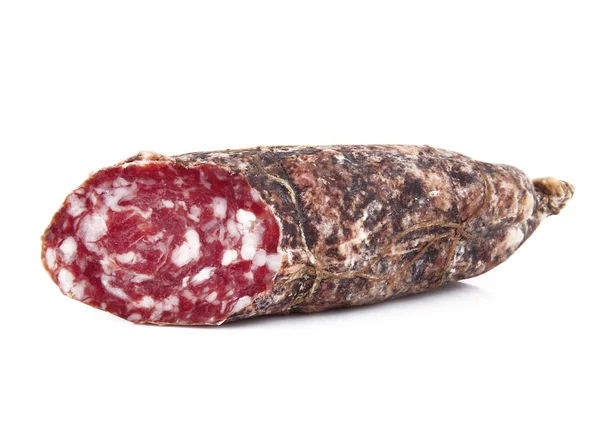 Italienische Salami auf weißem Hintergrund — Stockfoto