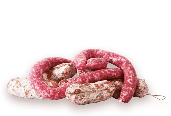 Italiaanse salami en worst op witte achtergrond — Stockfoto