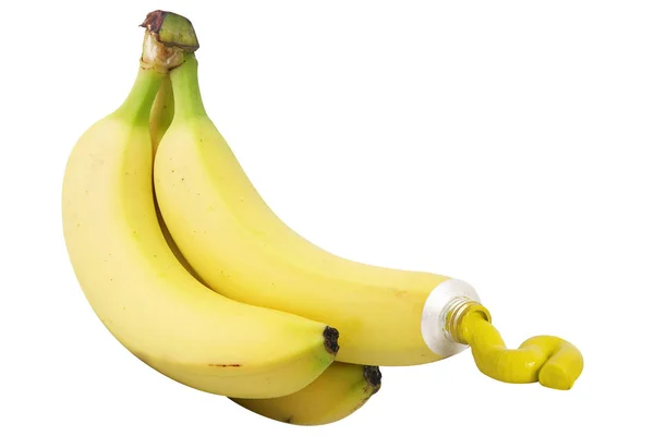 바나나 처럼 흰색 배경에서 페인트의 튜브 — 스톡 사진
