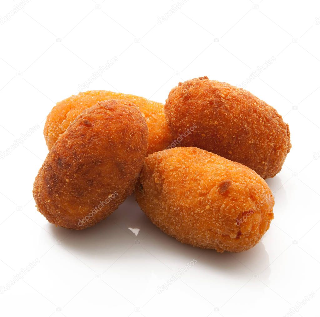 rice fried croquettes in white background