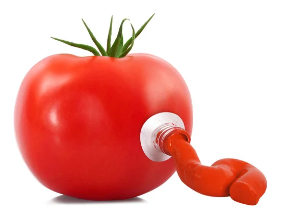 Pomodoro come un tubo di vernice su sfondo bianco — Foto Stock