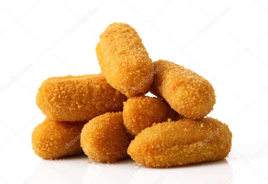 potatoes fried croquettes in white background