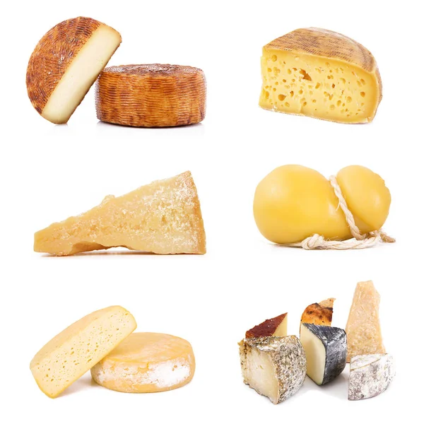 Colagem original de queijo italiano em fundo branco — Fotografia de Stock
