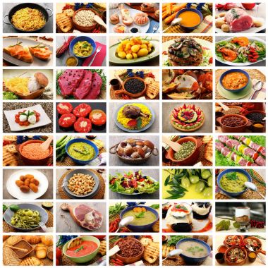 Beyaz arka planda Gastronomi kolaj
